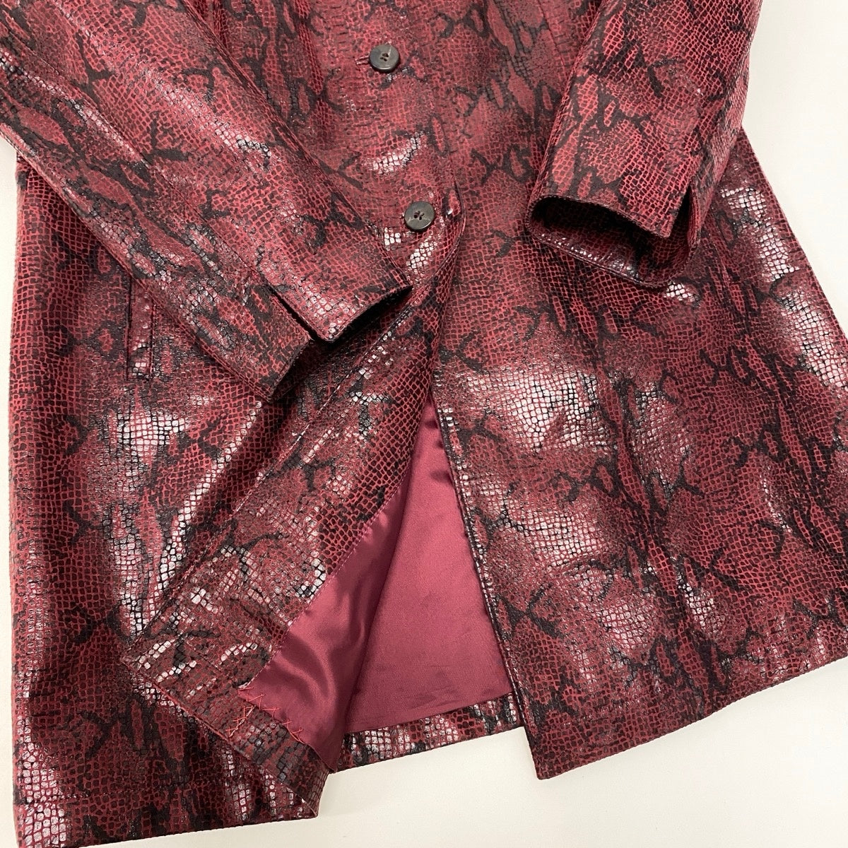 Ee25 BALMAIN バルマン パイソン柄 ロングジャケット レザー サイズ11 レッド ブラック レディースo07t