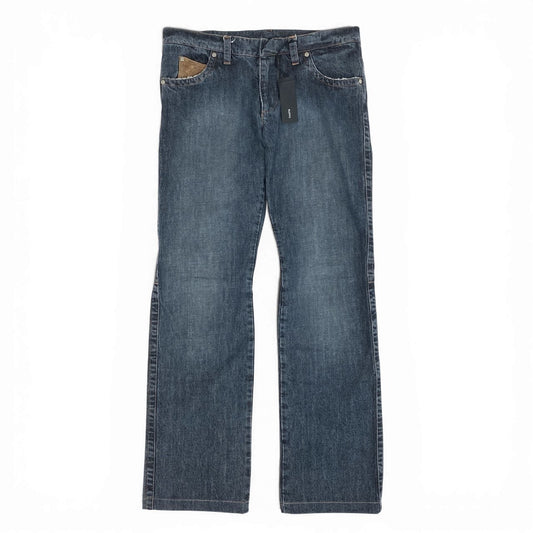 81a23 RUFFO ルッフォ レザー切り替え 5ポケット デニムパンツ ジーパン ボトムス 50 ブルー コットン レザー メンズ 男性用u02t