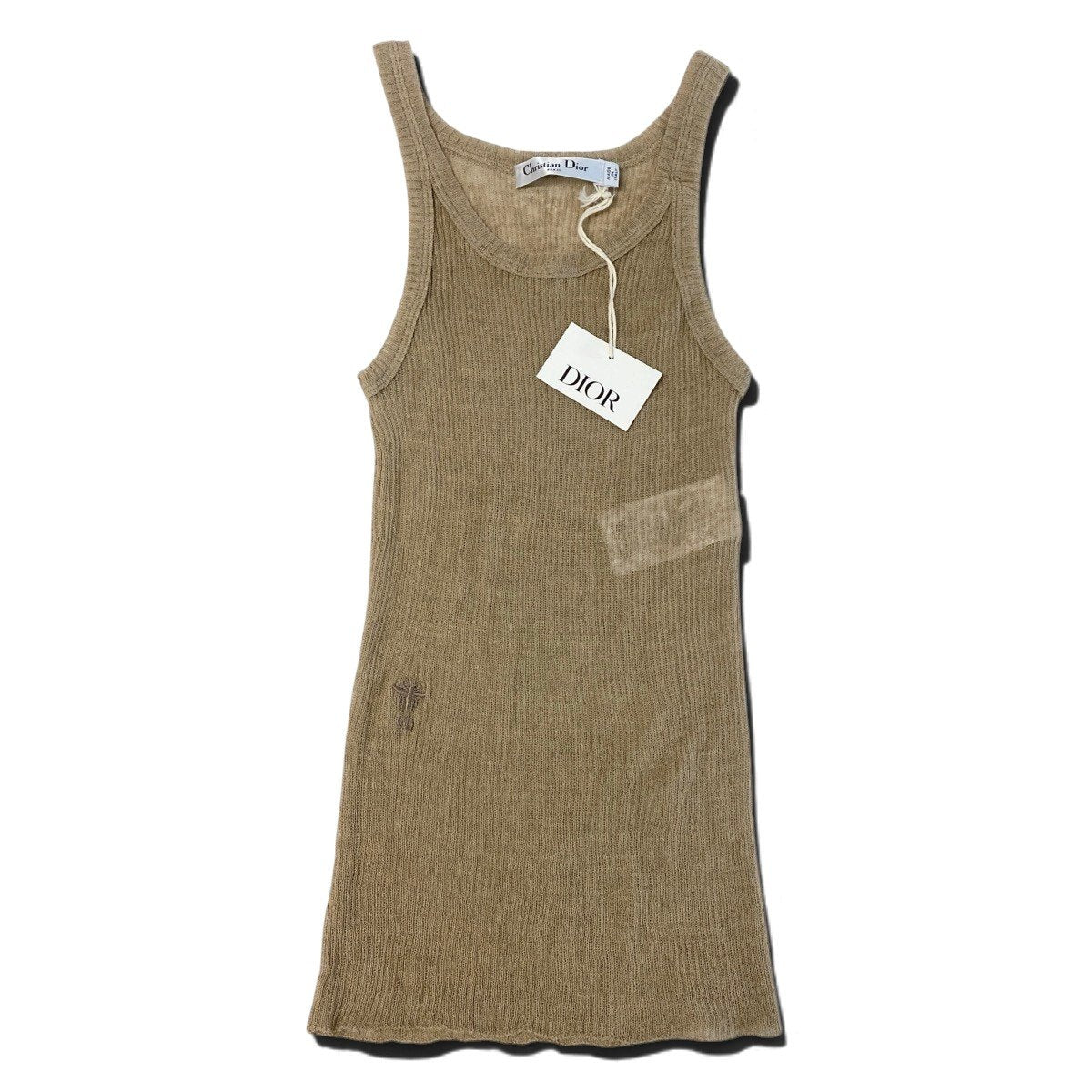 j16 Christian Dior クリスチャンディオール CD Bee刺繍 リネンメイン ニットタンクトップ CD Bee Embroidered Linen-Blend Knit Tank Top Size 40 ベージュt18r