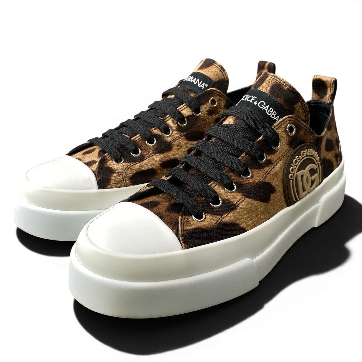 f24 DOLCE&GABBANA ポルトフィーノ ローカットスニーカー DGロゴ レオパード柄 AO743 8サイズ ブラウン系 キャンバス メンズ 男性用o07t