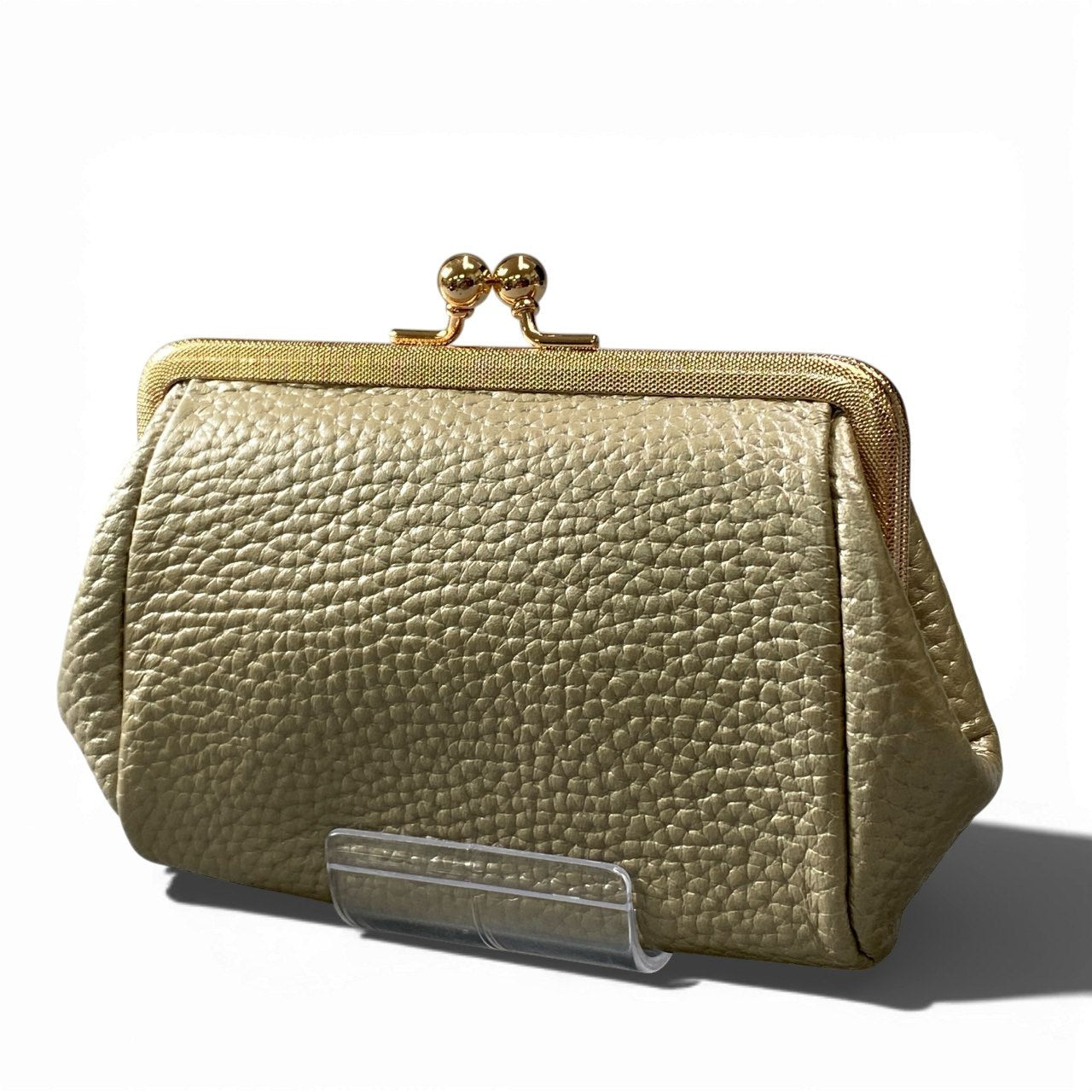 a6《未使用》 A.D.M.J エーディーエムジェイ スワロフスキー装飾 がま口 コインケース カードケース シャンパンゴールド レディース 女性用k02i