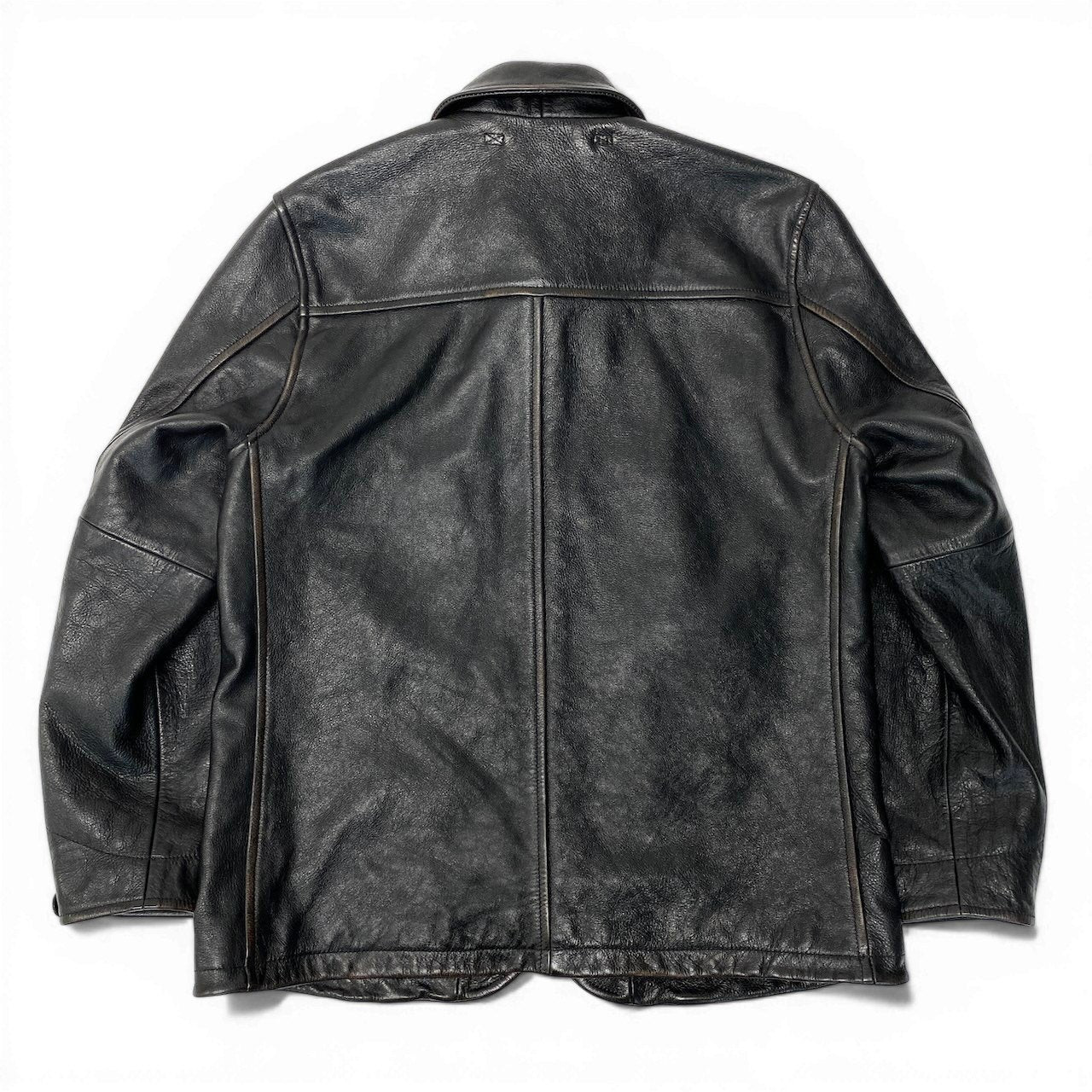 62d5 《美品》 AVIREX アヴィレックス 50th カウハイド カーコート サイズL ブラック 牛革 レザージャケット Vintage Finish ヴィンテージ加工t18r