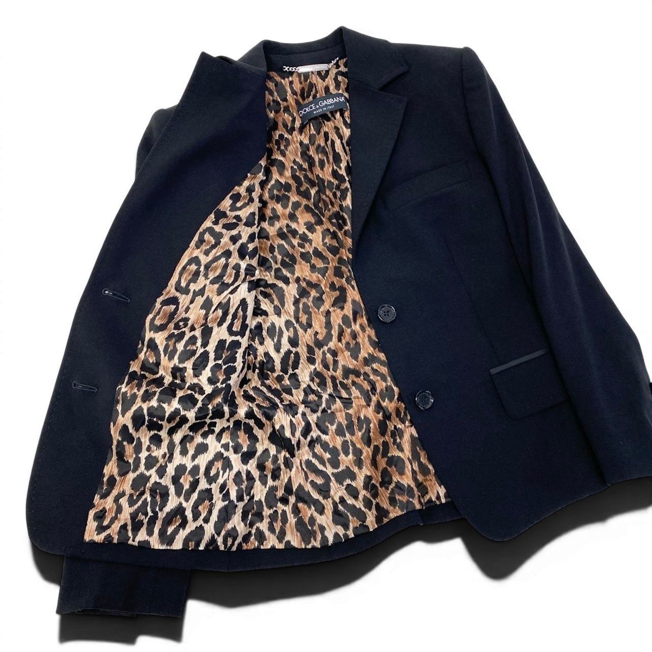 Ef9 【美品】DOLCE＆GABBANA スカートセットアップ ジャケット タイトスカート レオパード イタリア製 36サイズ ブラック レディース 女性用u02t