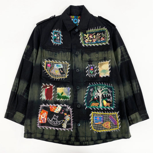 63k27 LIBERTINE リバティーン Printed Utility Jacket パッチワーク 染めジャケット M ブラック カーキ フィールドジャケット ミリタリー