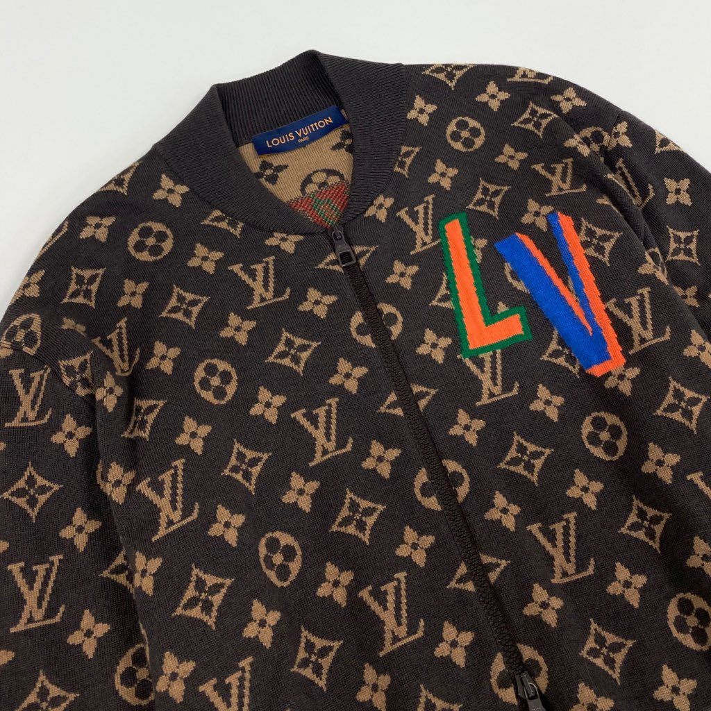 1l8 イタリア製 LOUIS VUITTON ルイヴィトン NBAモノグラム グラフィックジップアップニットブルゾン ジャケット RM212M ZLL HLN11W サイズS ブラウン ウール100％ メンズ 秋冬