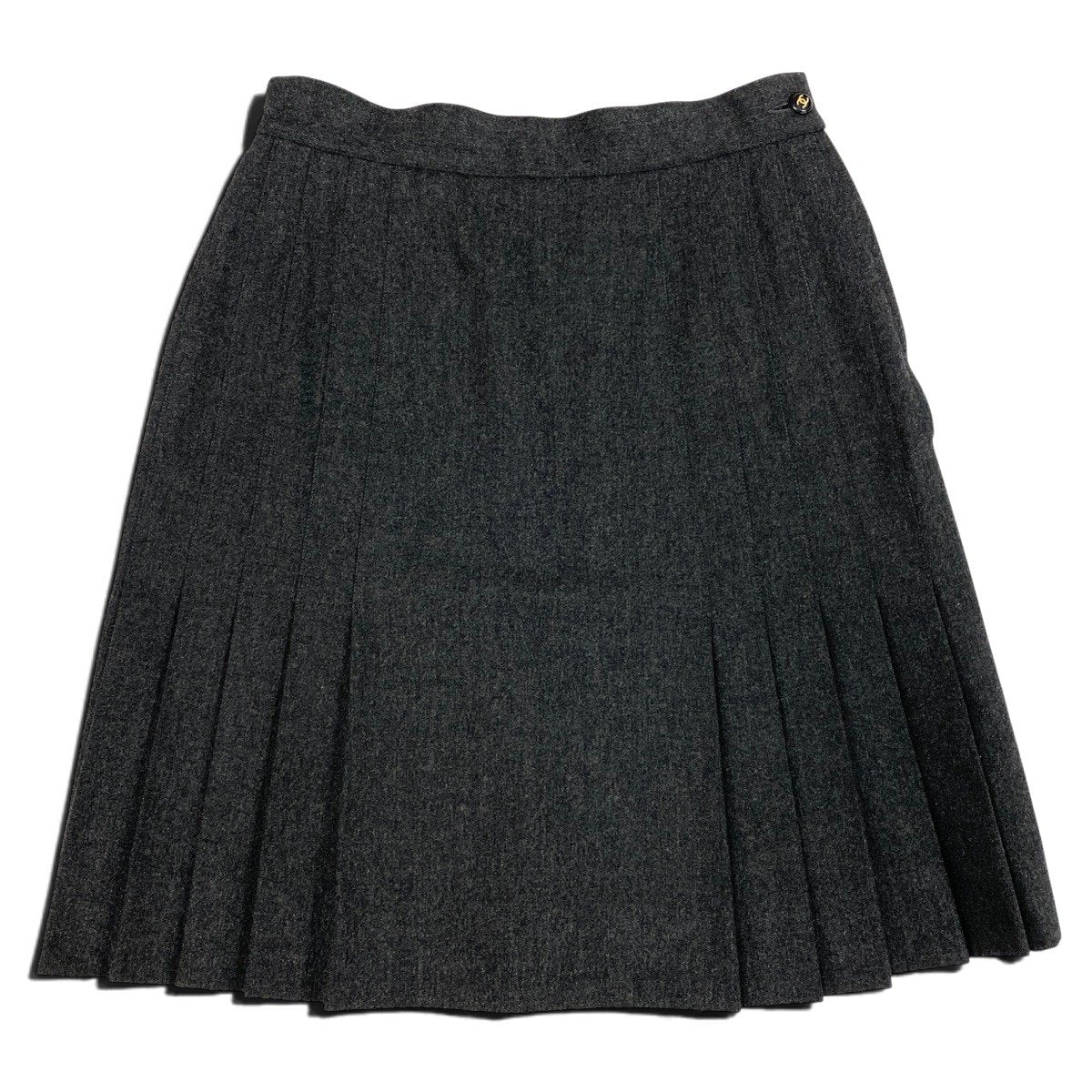 Ch11 CHANEL 1994AW プリーツスカート ミニスカート 38サイズ グレー ウール100％ レディース 女性用k02i