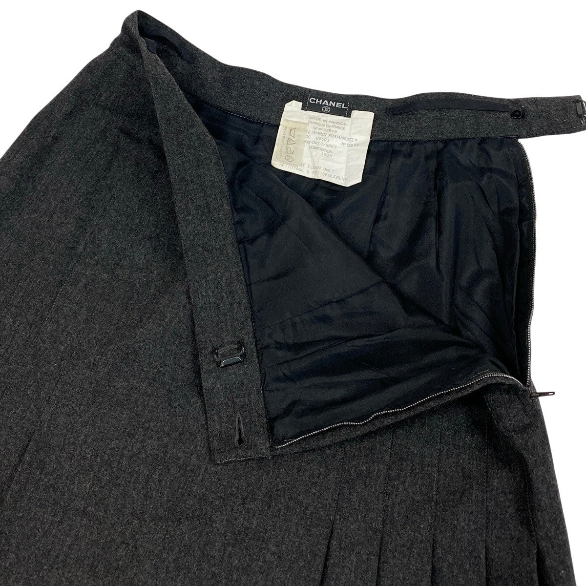 Ch11 CHANEL 1994AW プリーツスカート ミニスカート 38サイズ グレー ウール100％ レディース 女性用k02i