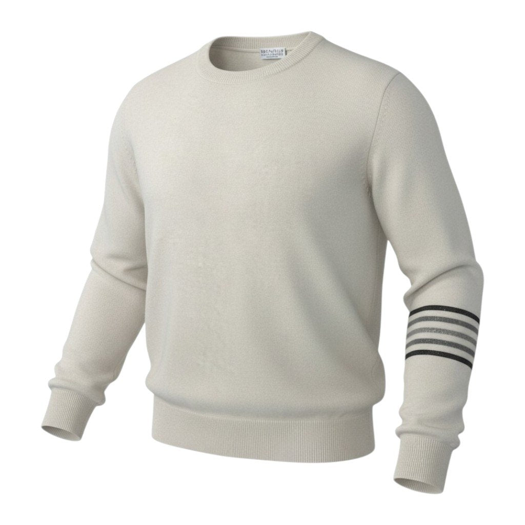 E BRUNELLO CUCINELLI ブルネロクチネリ ロングスリーブカシミヤニット ニットセーター ビーズボーダー トップス XSサイズ アイボリー グレー カシミヤ100％ メンズ 男性用nu1