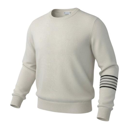 E BRUNELLO CUCINELLI ブルネロクチネリ ロングスリーブカシミヤニット ニットセーター ビーズボーダー トップス XSサイズ アイボリー グレー カシミヤ100％ メンズ 男性用nu1