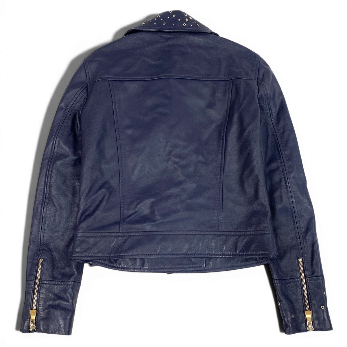 Ag16 BOUTIQUE MOSCHINO ブティック モスキーノ レザージャケット ダブルライダースジャケット 星 スタッズ サイズ38 ネイビー レディースu02t