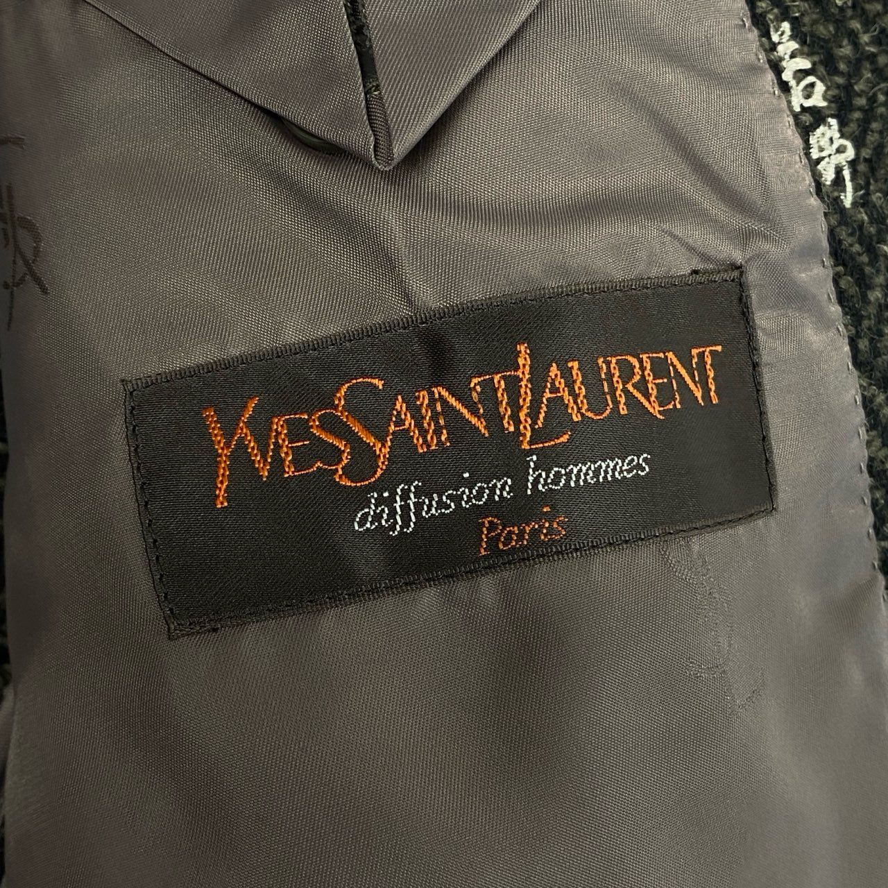 84k5 Yves Saint Laurent イヴサンローラン テーラードジャケット ブレザー ヘリンボーン VINTAGE C94 Lサイズ相当 ブラウン ウール メンズo07t