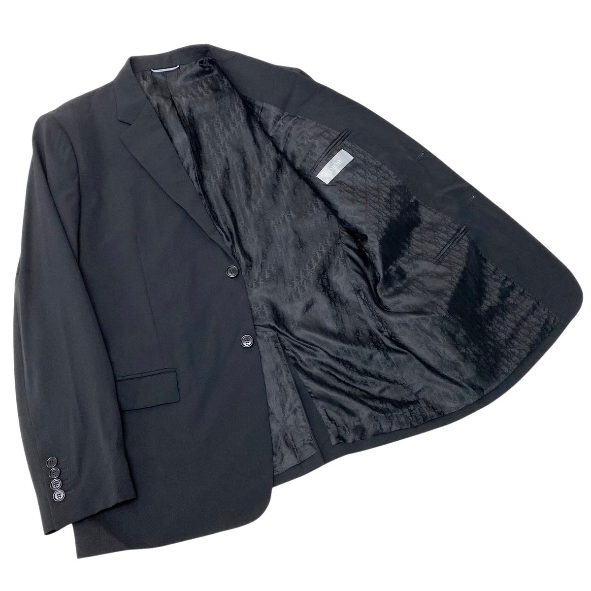 47j16 《極美品》 DIOR HOMME ディオール オム テーラードジャケット シングル 2B 裏地オブリーク柄 サイズ52 ブラック  ウール メンズ 紳士服u02t