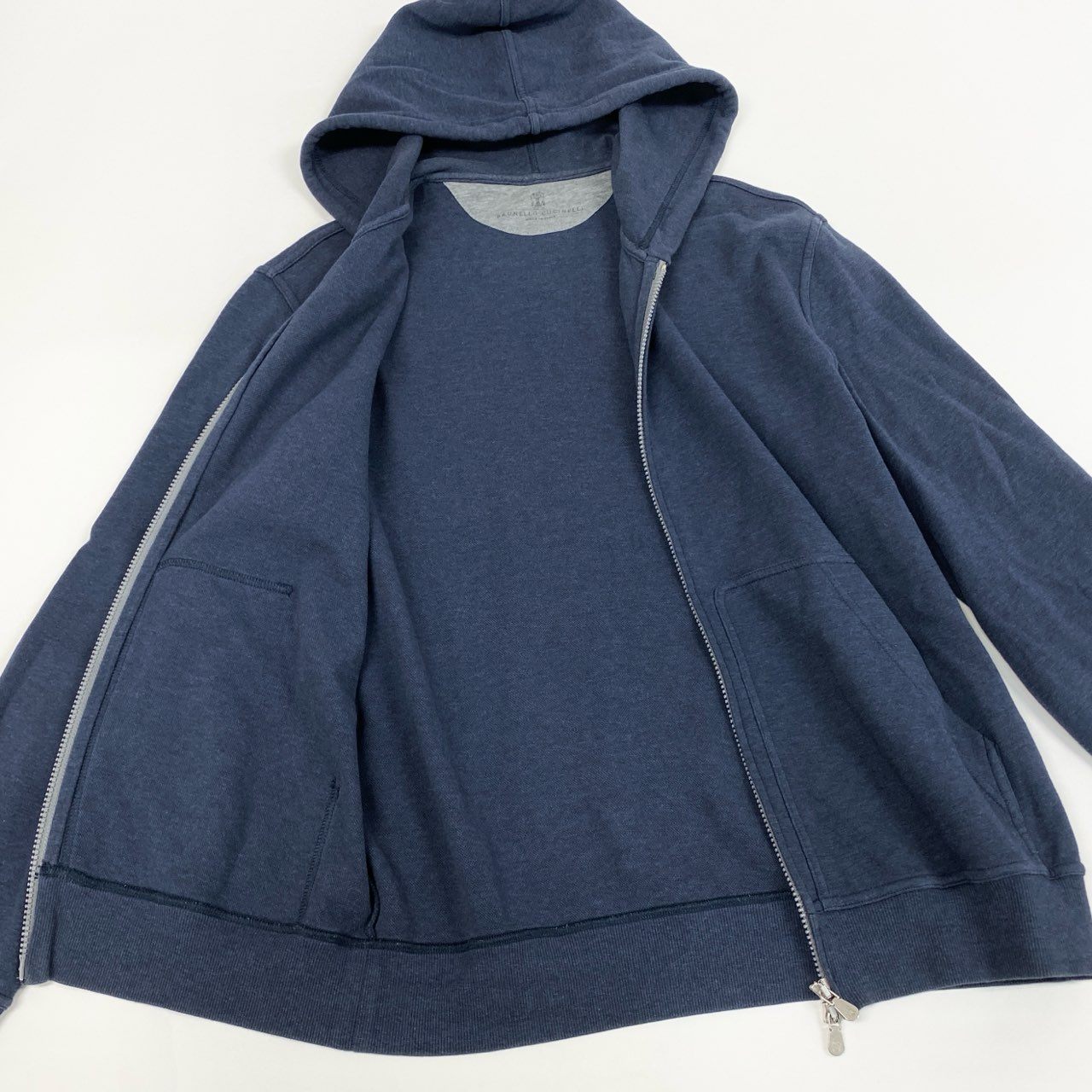 68b11【美品】BRUNELLO CUCINELLI ブルネロクチネリ ダブルジップフーディー パーカー イタリア製 XSサイズ ネイビー メンズ 男性用k02i