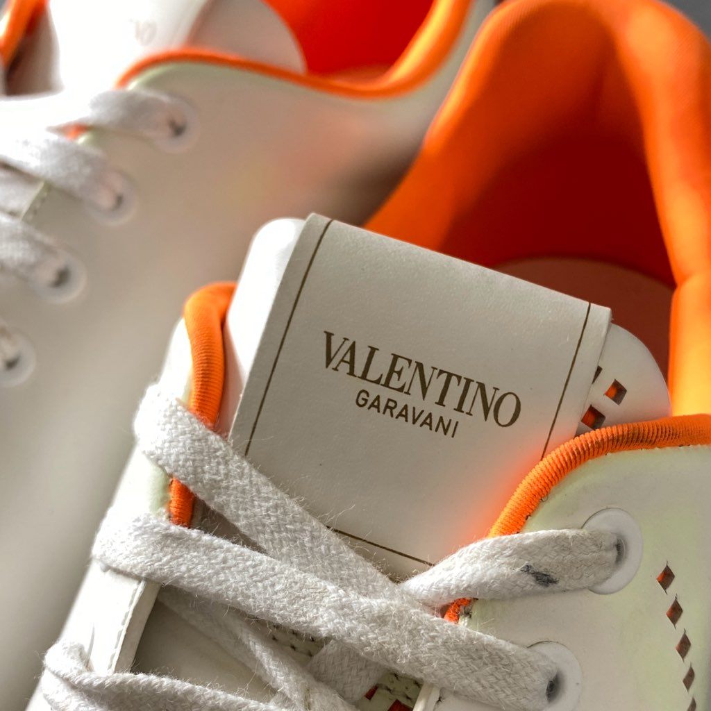 9h4 VALENTINO GARAVANI ヴァレンティノ ガラヴァーニ V Logo Sneakers ロゴスニーカー 40 ホワイト オレンジ レザー Leather シューズ イタリア製