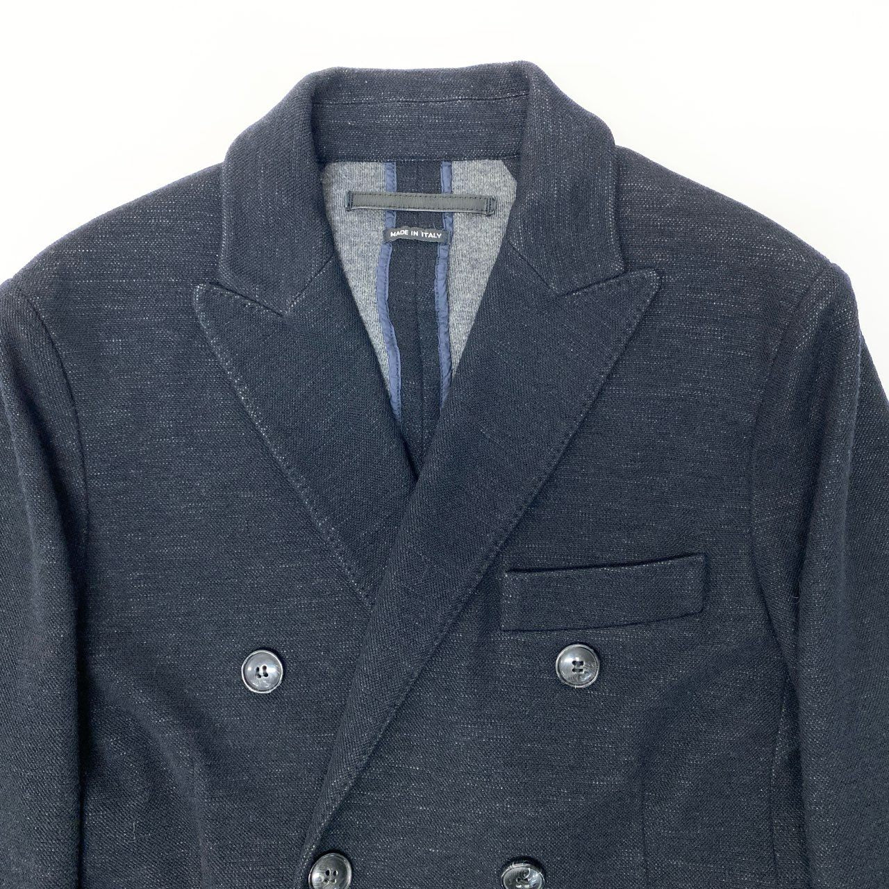 11b6【美品】GIORGIO ARMANI ジョルジオアルマーニ ダブルブレストテーラードジャケット ブレザー コットンウールジャケット 48サイズ ダークネイビー メンズ 男性用u02t
