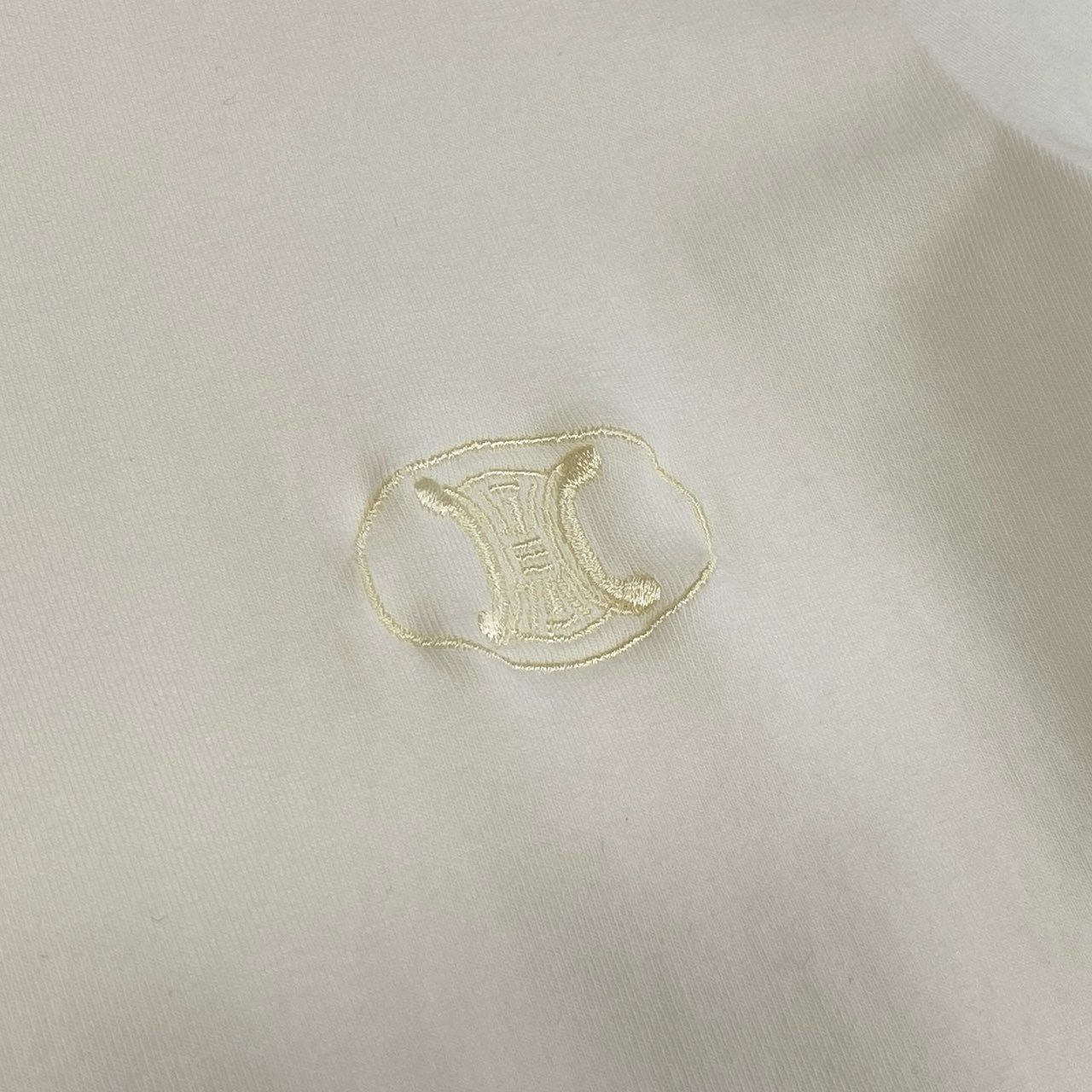 Ic2 CELINE セリーヌ トリオンフネック ロゴ 半袖Tシャツ カットソー M アイボリー コットン レディースu02t