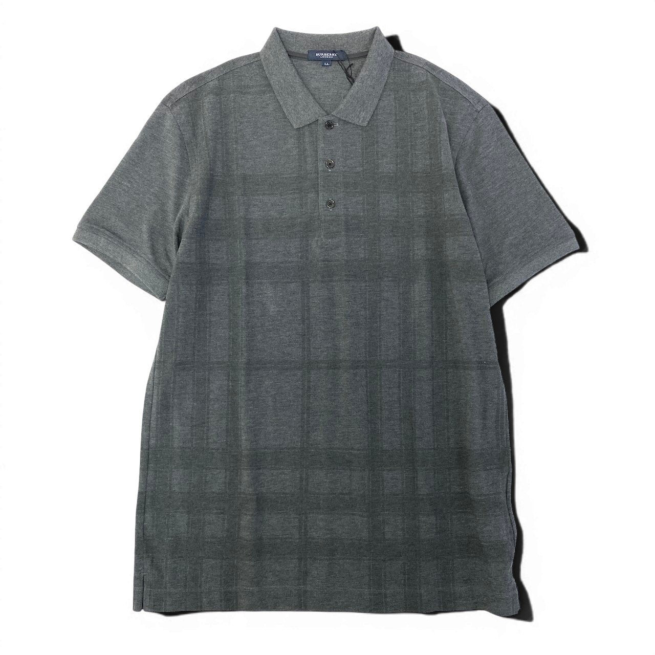 59d28 【未使用タグ付】 BURBERRY LONDON バーバリー 半袖 ポロシャツ コットンシャツ トップス チェック柄 大きいサイズ LL ダークグレー 綿100％ メンズ 紳士服u02t