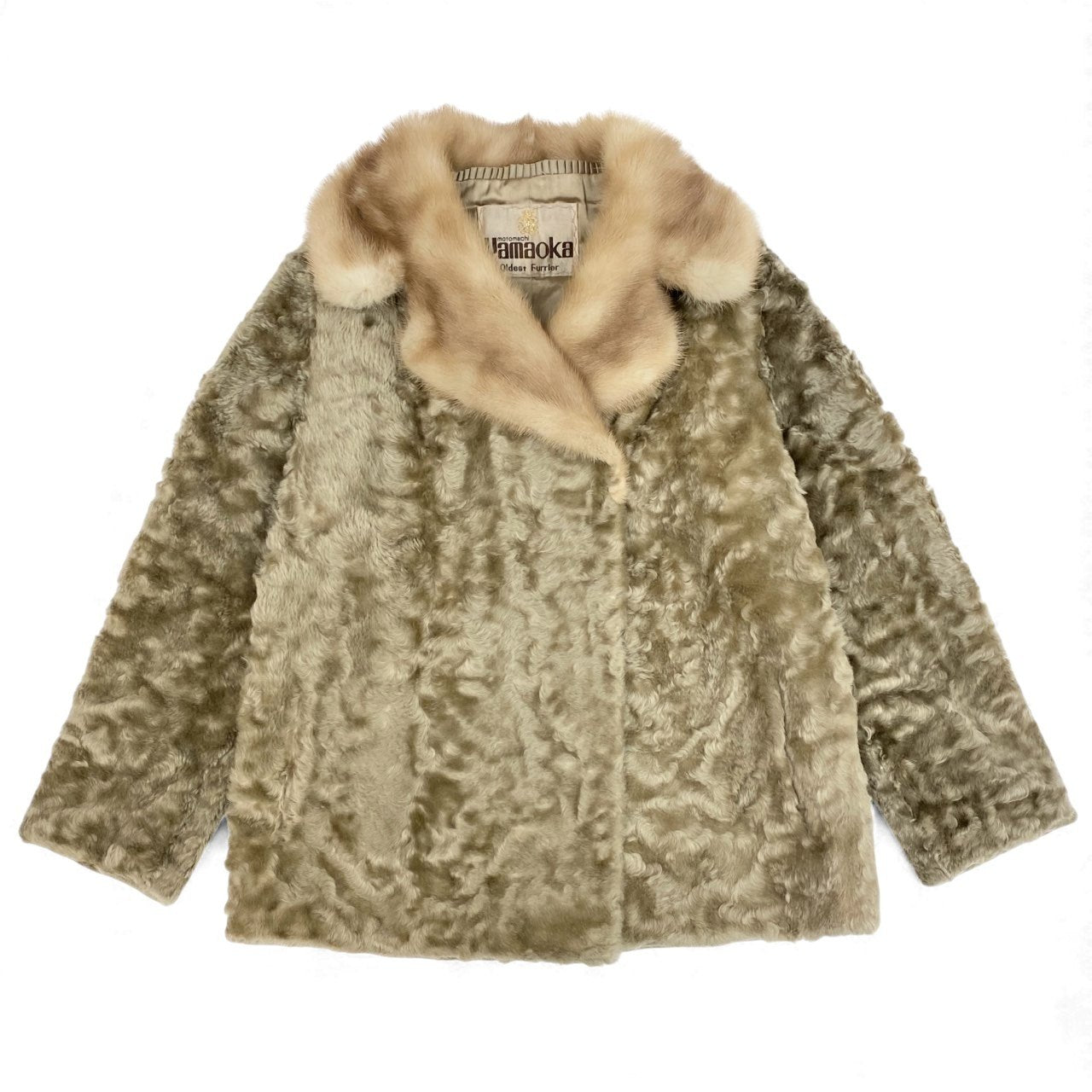 33l14 パステルミンク × カラクルラム ファーコート サイズ11号 ベージュ 本毛皮 MINK × LAMB FURt18r