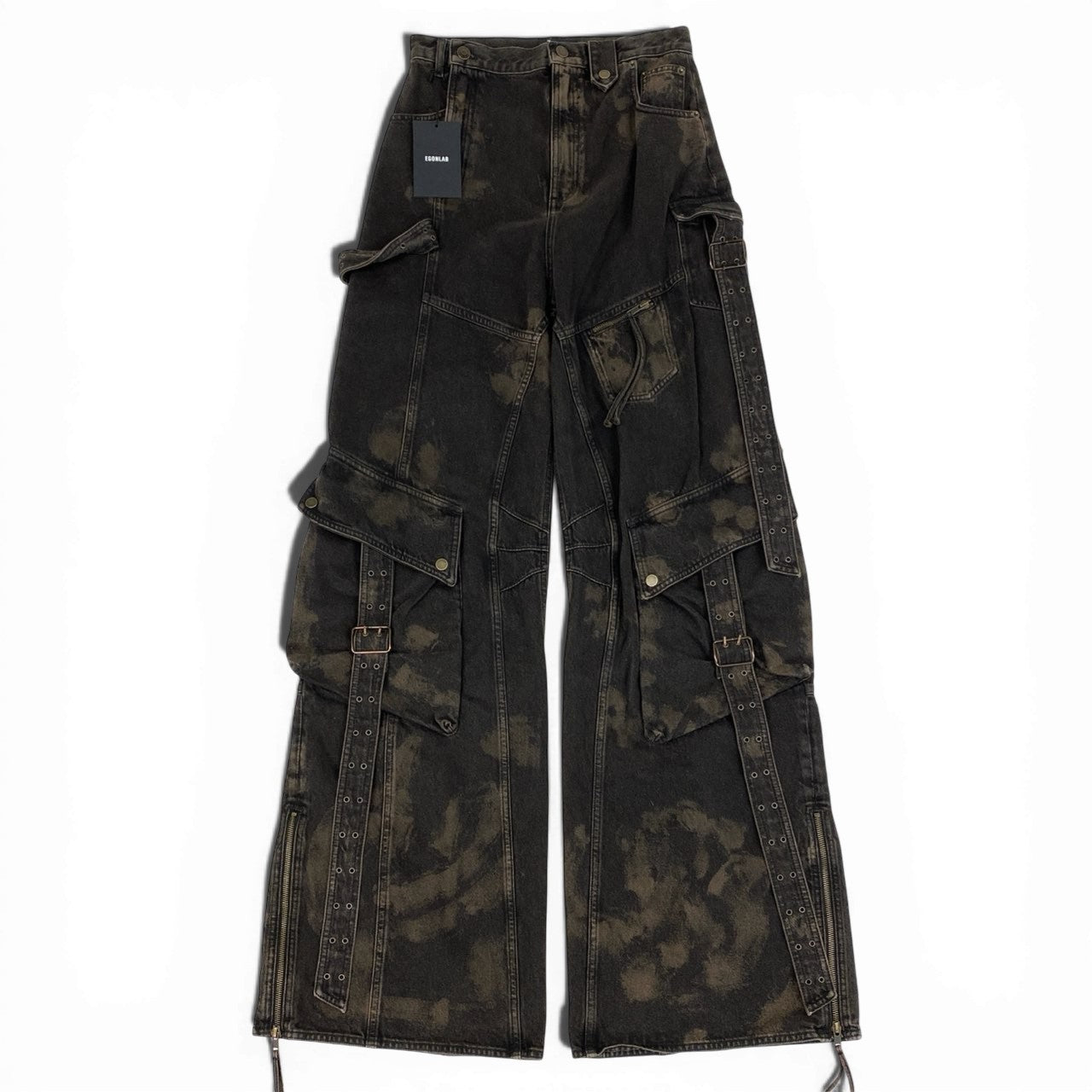 Mb16《美品》 EGONLAB エゴンラボ 2024AW CARGO ELEVATED カーゴパンツ デニムパンツ ダメージ加工 S ブラウン系 コットン メンズu02t