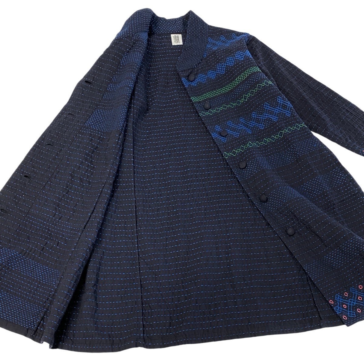 j16 ISSEY MIYAKE HaaT 刺繍コート 刺し子 ロングコート  HA04FA651 2サイズ ネイビー コットン100％ レディース 女性用u02t