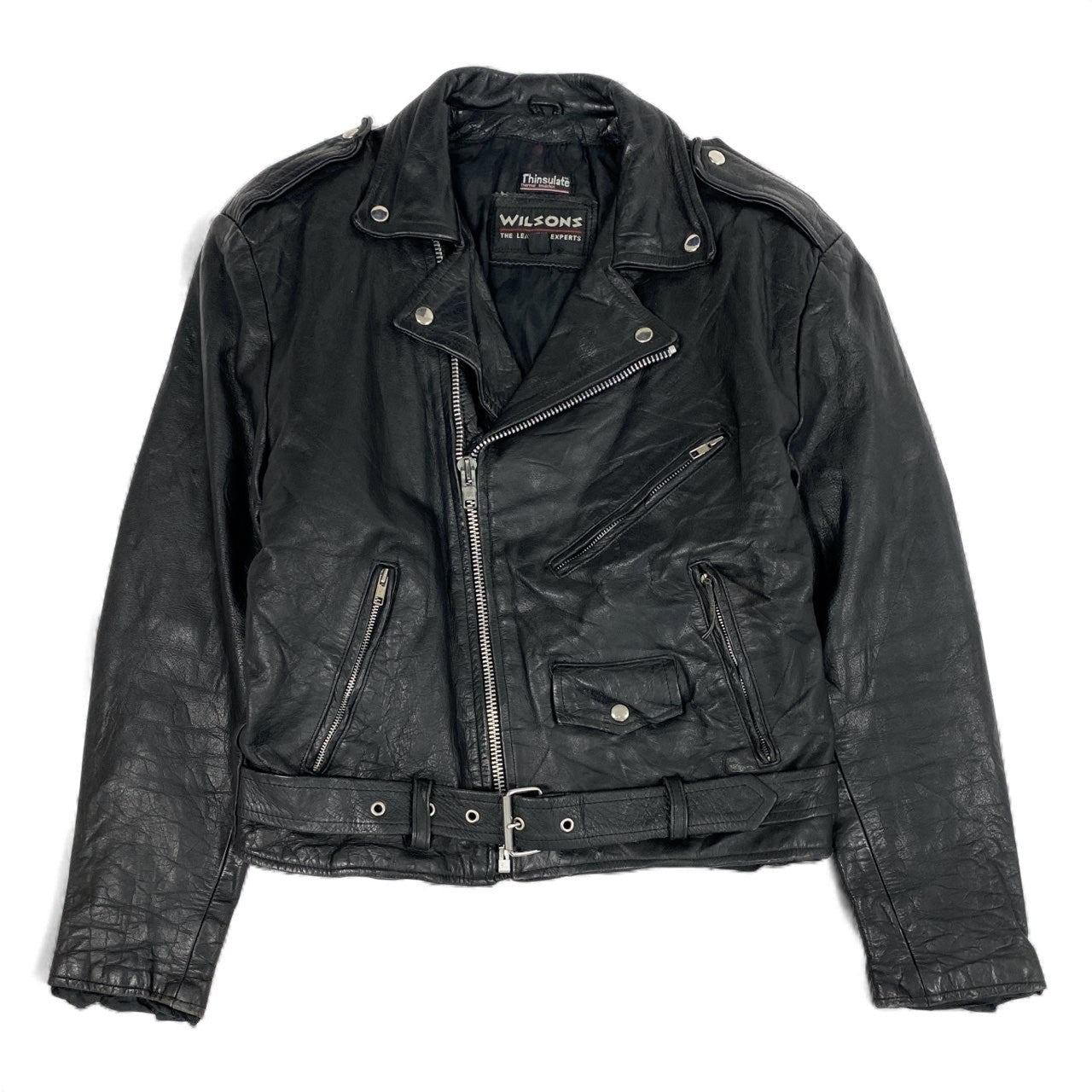 6L17 WILSONS LEATHER ウィルソンズレザー ダウブルライダースジャケット レザージャケット Lサイズ ブラック レザー メンズo07t