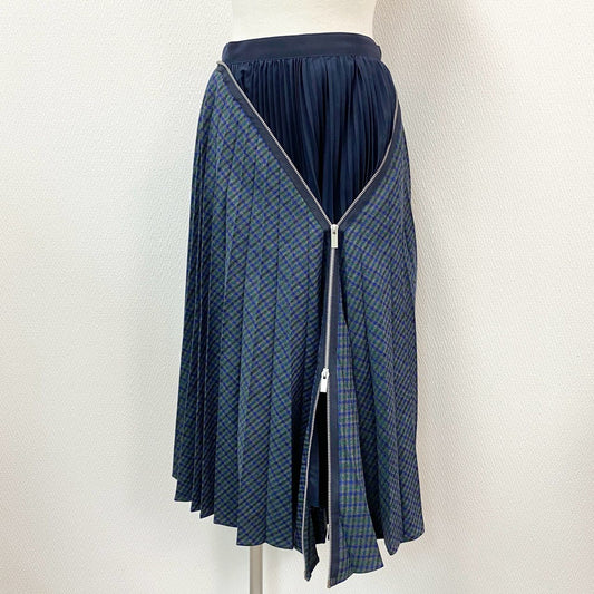 72a14 Sacai サカイ Zip Detail Pleated Skirt ジップデザイン プリーツスカート 19-04598 1 ネイビー 画像参照 日本製 チェック柄