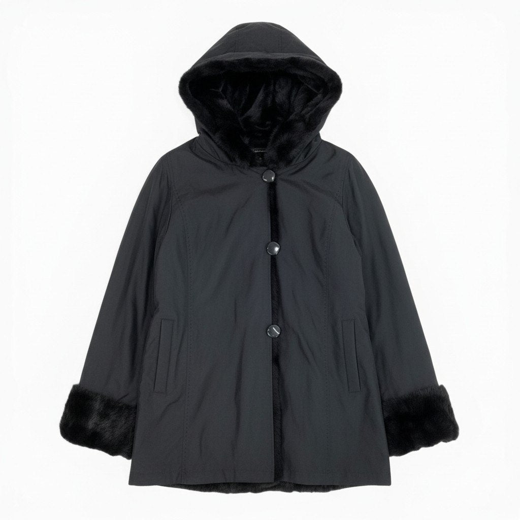 23a26 ロリスファー フード付 リバーシブル コート サイズF ブラック 本毛皮 Loris Fur Coatt18r