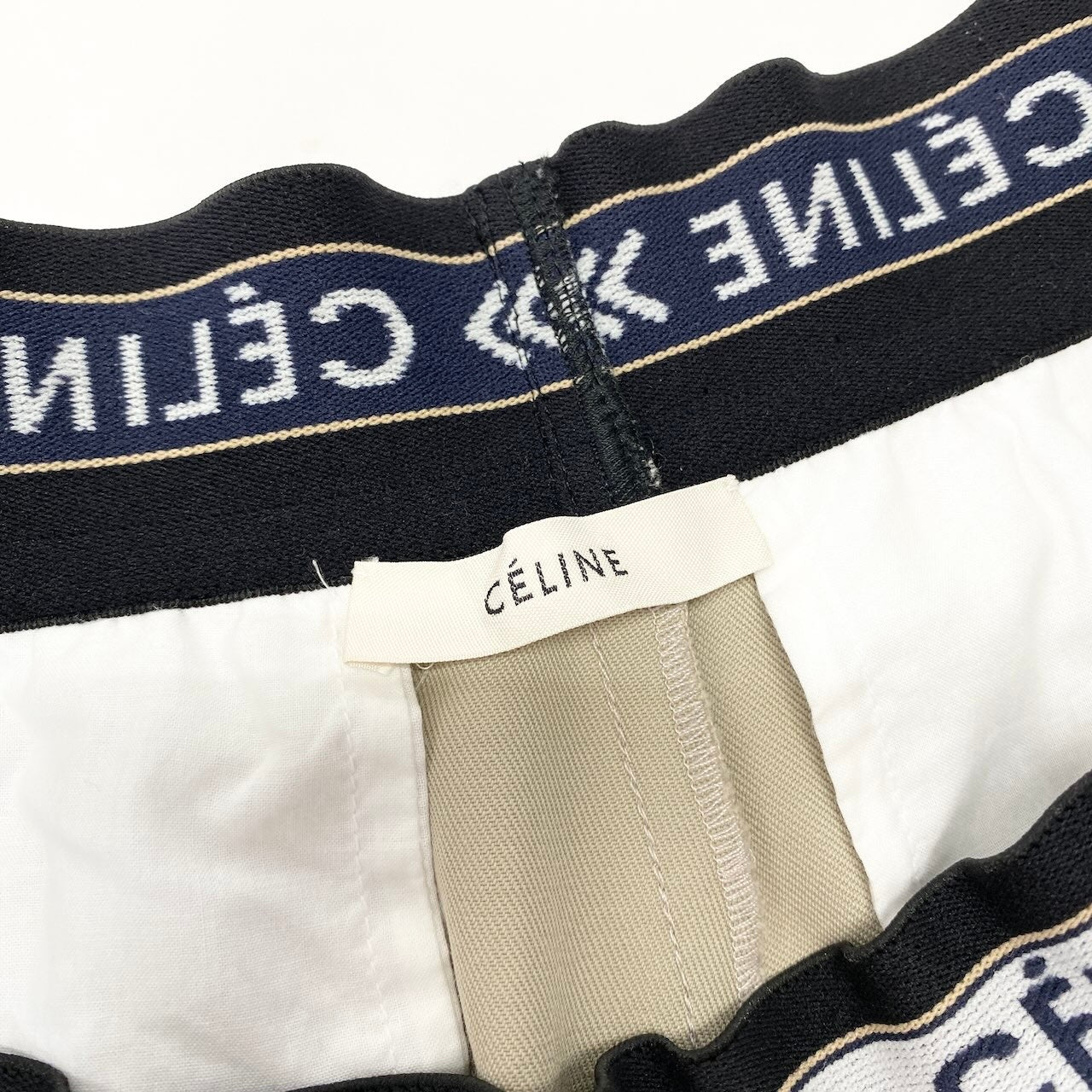 e8 CELINE 2018AW ロゴウエストパンツ ボトム 36サイズ ベージュ コットン100％ レディース 女性用u02t