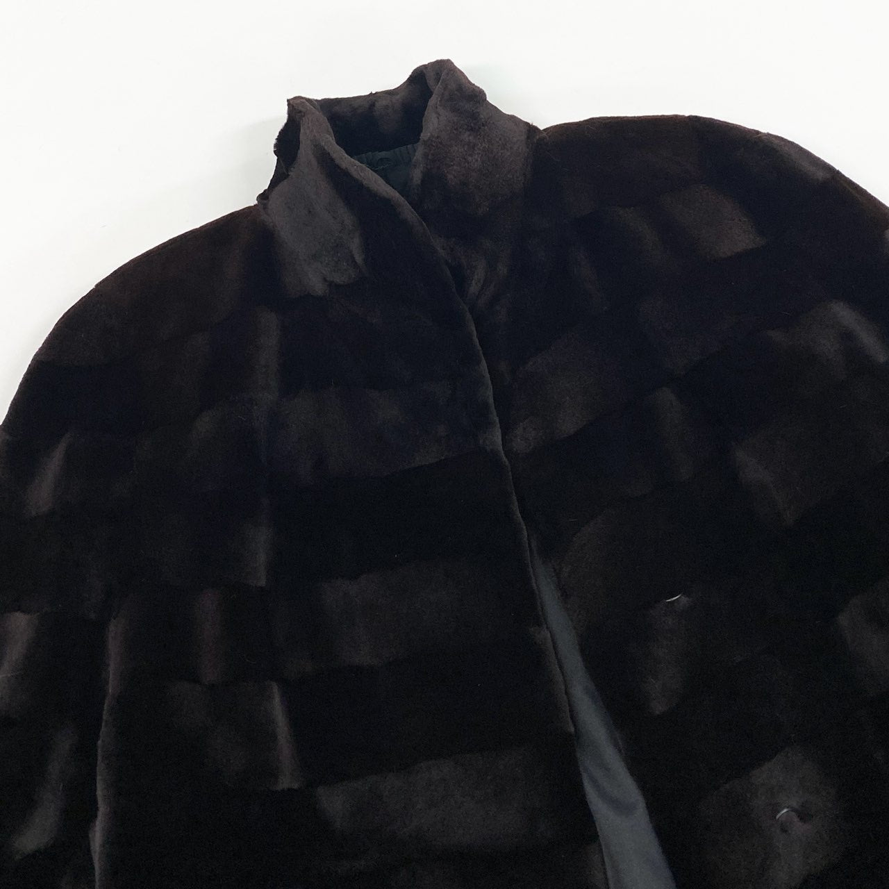 39L8 SAGA MINK サガミンク 銀サガ ボーダーデザイン シェアードミンク コート サイズF ダークブラウン 本毛皮 MINK FUR ポケット有t18r