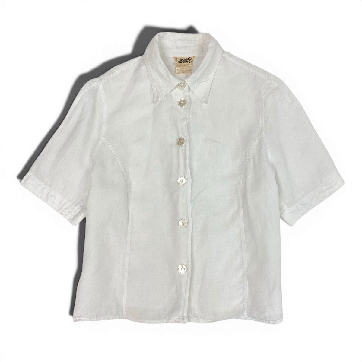 Ee28 HERMES エルメス 半袖シアーシャツ ロゴボタン サイズ40 ホワイト リネン100％ レディース 女性服u02t
