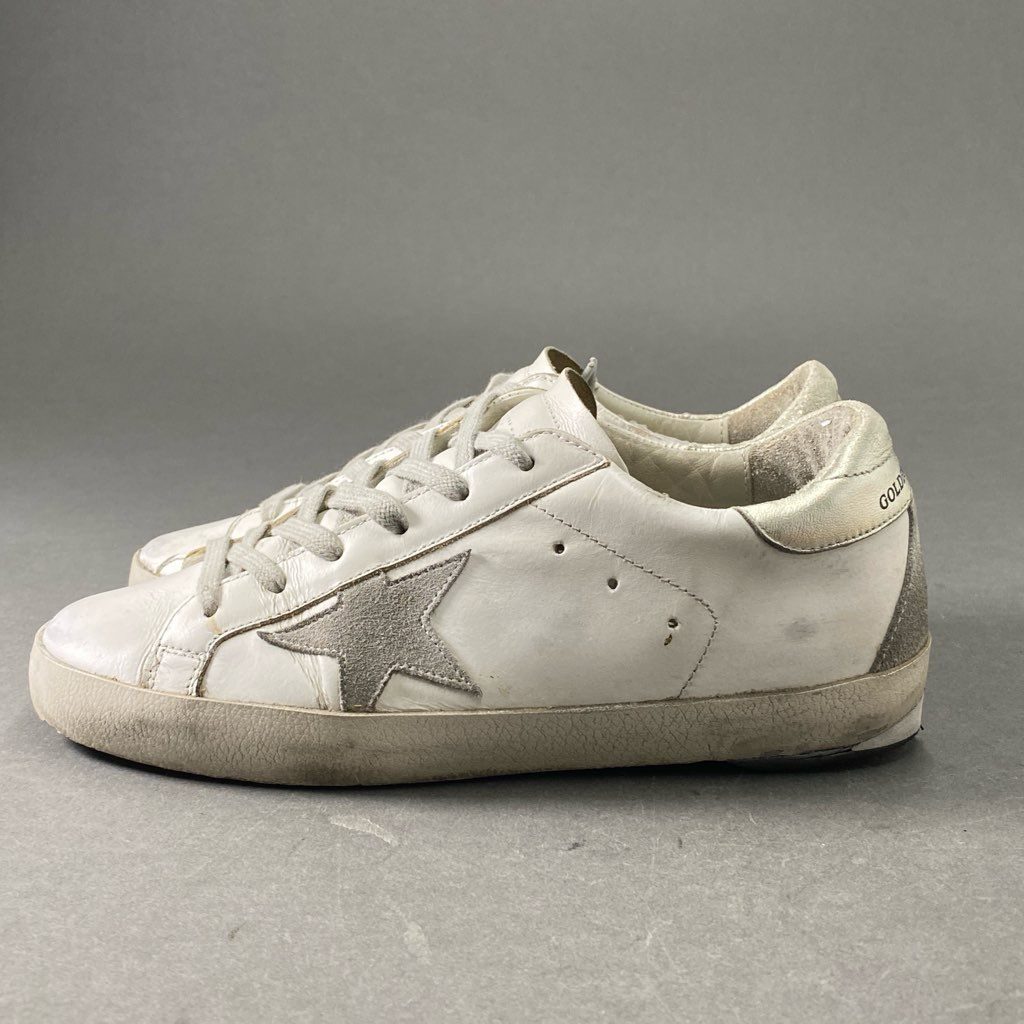 2f2 GOLDEN GOOSE ゴールデングース ヴィンテージ加工 レザースニーカー 37 ホワイト シルバー GGDB イタリア製 シューズ ダメージ加工