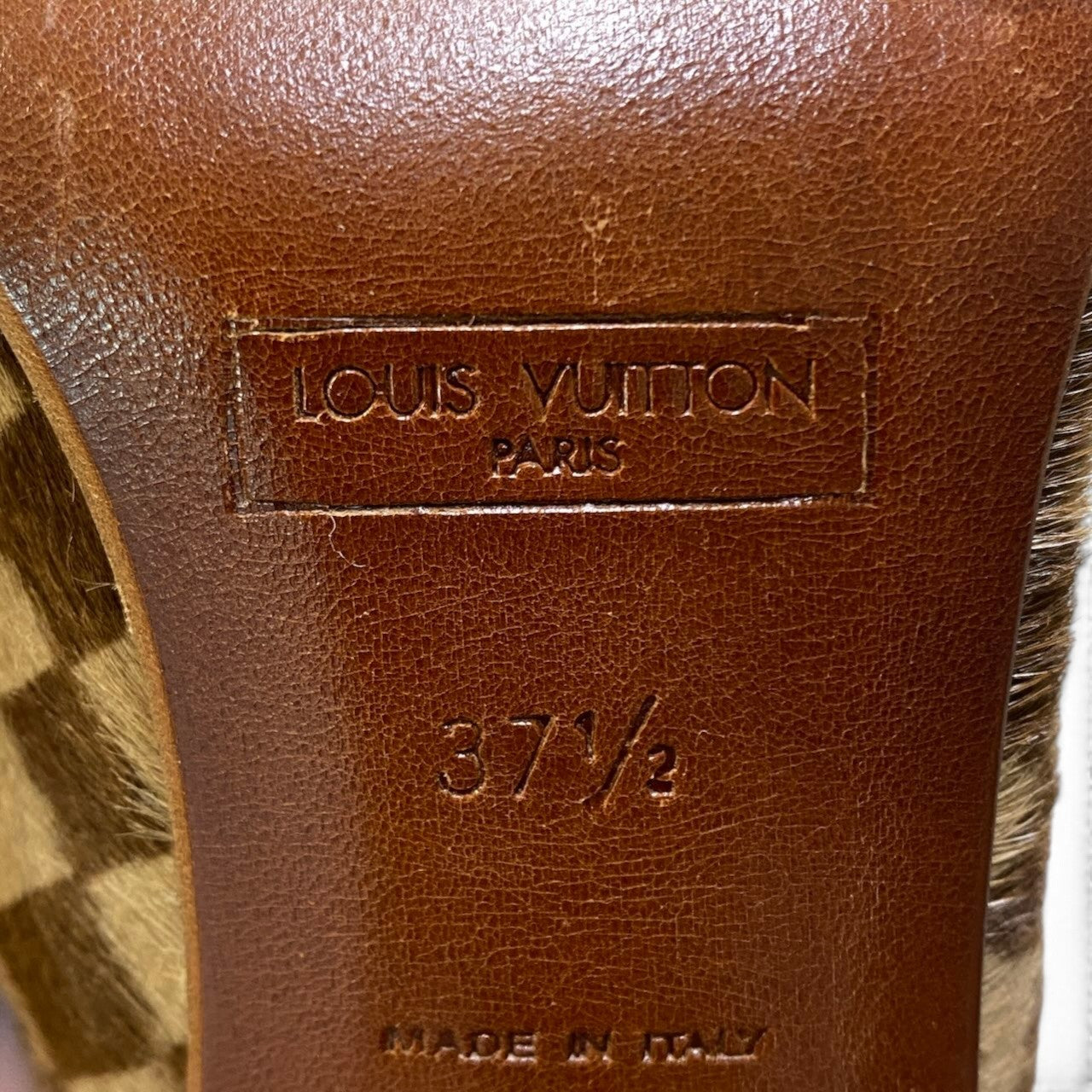 h29《美品》 LOUIS VUITTON ルイヴィトン 2005年 ポニーヘア スリングバック パンプス シューズ 37.5 ブラウン系 レザーu02t