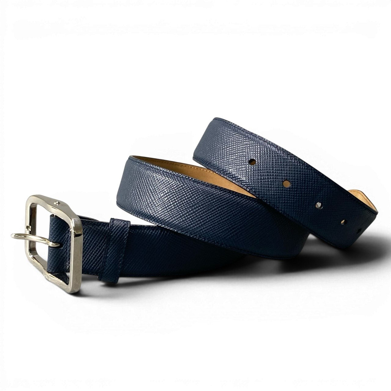 d23 PRADA プラダ サフィアーノ レザーベルト 型押しレザー イタリア製 36/90 ネイビー メンズ 紳士用u02t