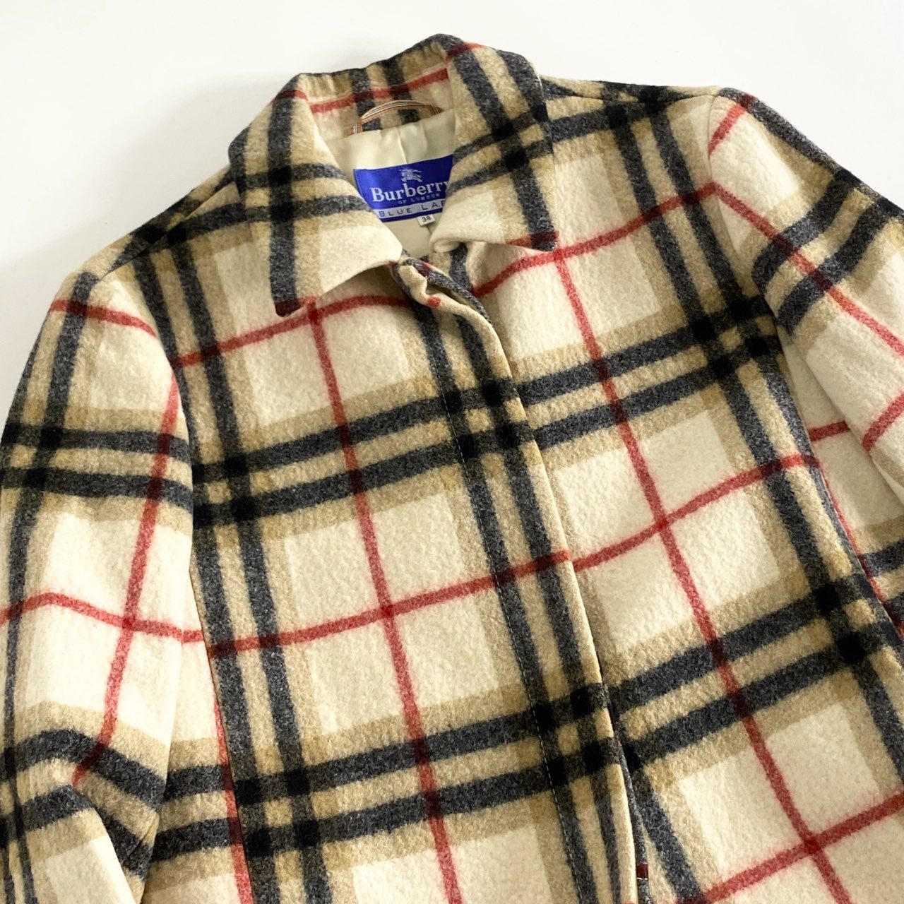 86h29 【希少モデル】BURBERRY BLUE LABEL バーバリーブルーレーベル バーバリーチェック ウールコート チェックコート サイズ38 ライトベージュ系 レディース アウター ノバチェック