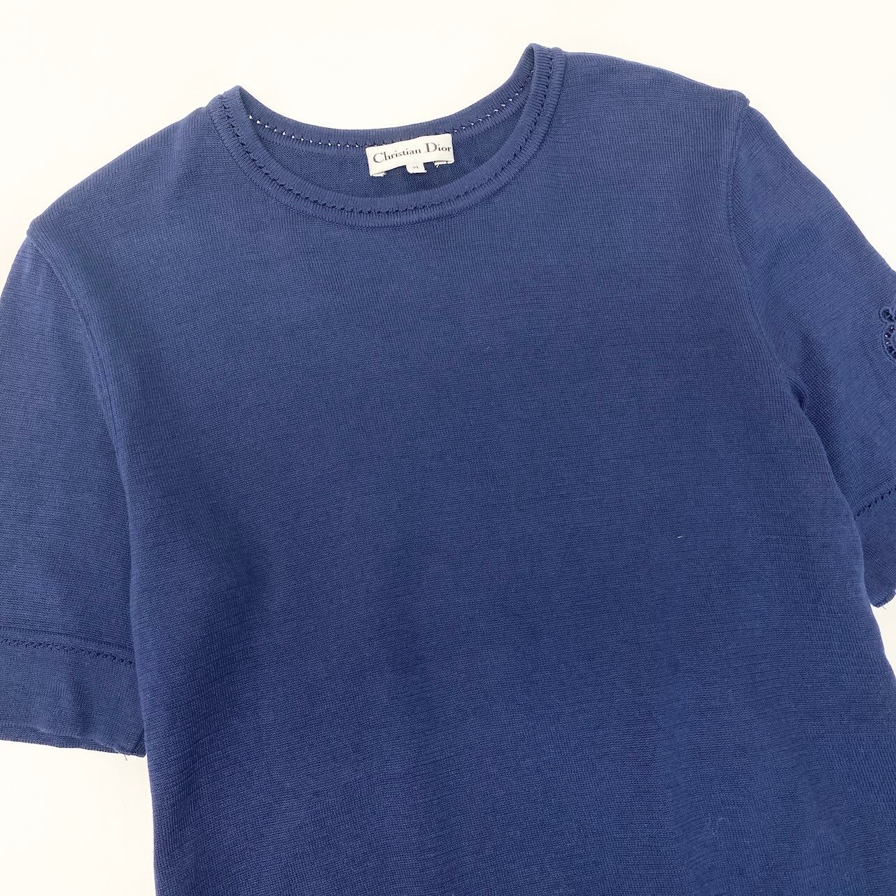 Ed22 Christian Dior クリスチャンディオール 半袖ニットセーター 袖ロゴ刺繍 トップス KW3B11250 Mサイズ ネイビー コットン100％ レディース 女性用u02t