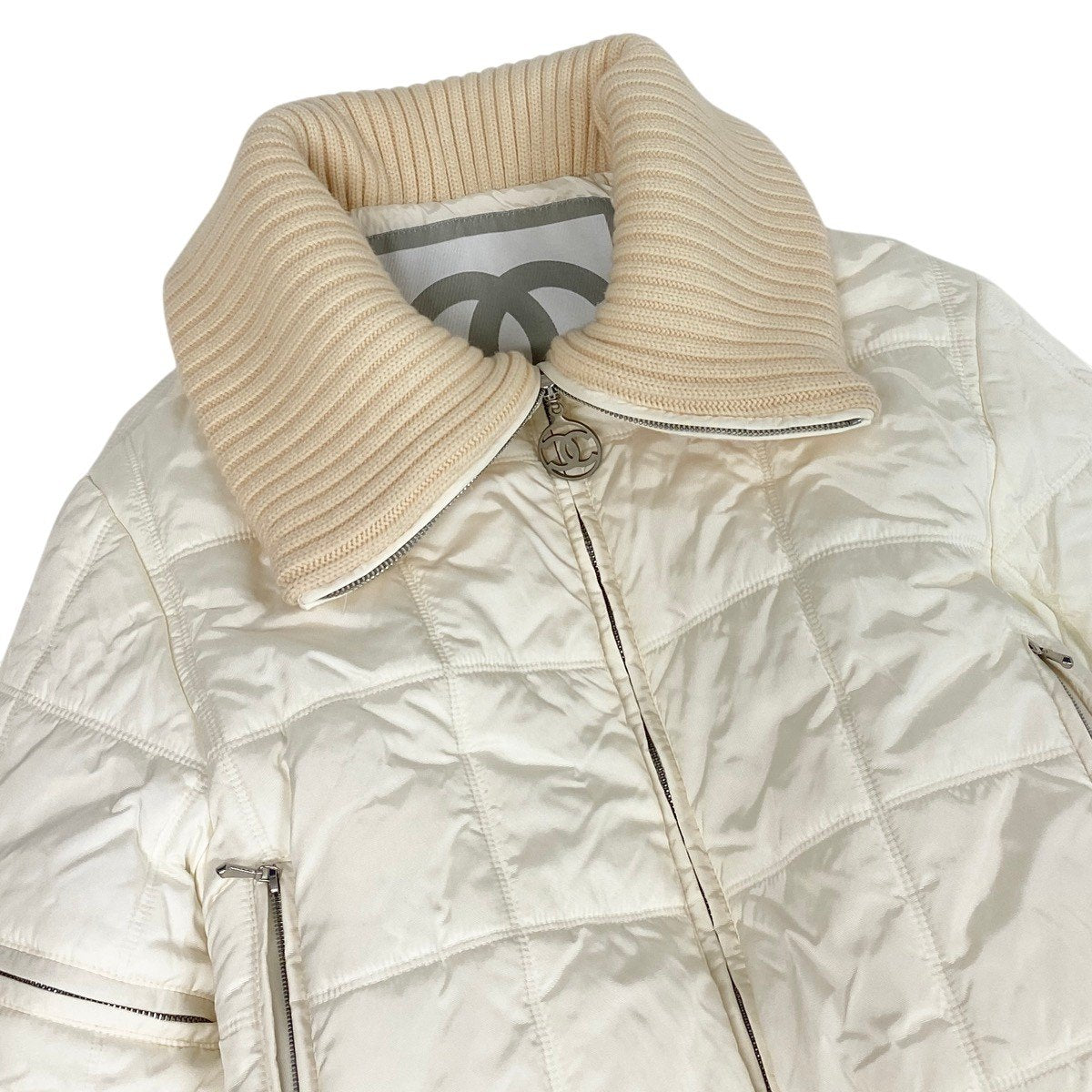Ch28 【極美品】CHANEL 2000年 00A シャネルスポーツ クロップドパワージャケット 38サイズ アイボリー レディース 女性用ta1