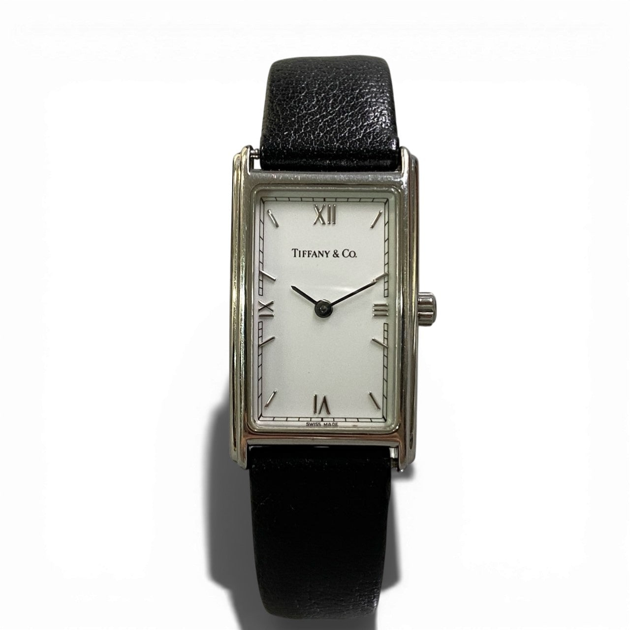 b12 TIFFANY&Co ティファニー 腕時計 レクタンギュラー クラシック L241 ホワイト ブラック レザー Rectangular Watch 動作〇 ケース付t18r