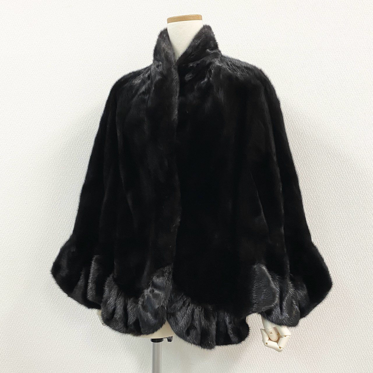 52k19 SAGA MINK サガミンク 銀サガ マホガニーミンク 裾フリル ケープ ポンチョ ダークブラウン 最高級本毛皮 MINK FUR コート 艶◎ 毛並み◎t18r