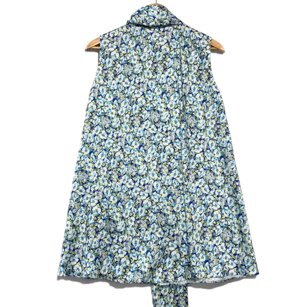 67i14 【極美品】STRASBURGO ストラスブルゴ チュニックワンピース ボウタイブラウス 花柄 38サイズ ブルー系 ポリエステル100％ レディース 女性用u02t