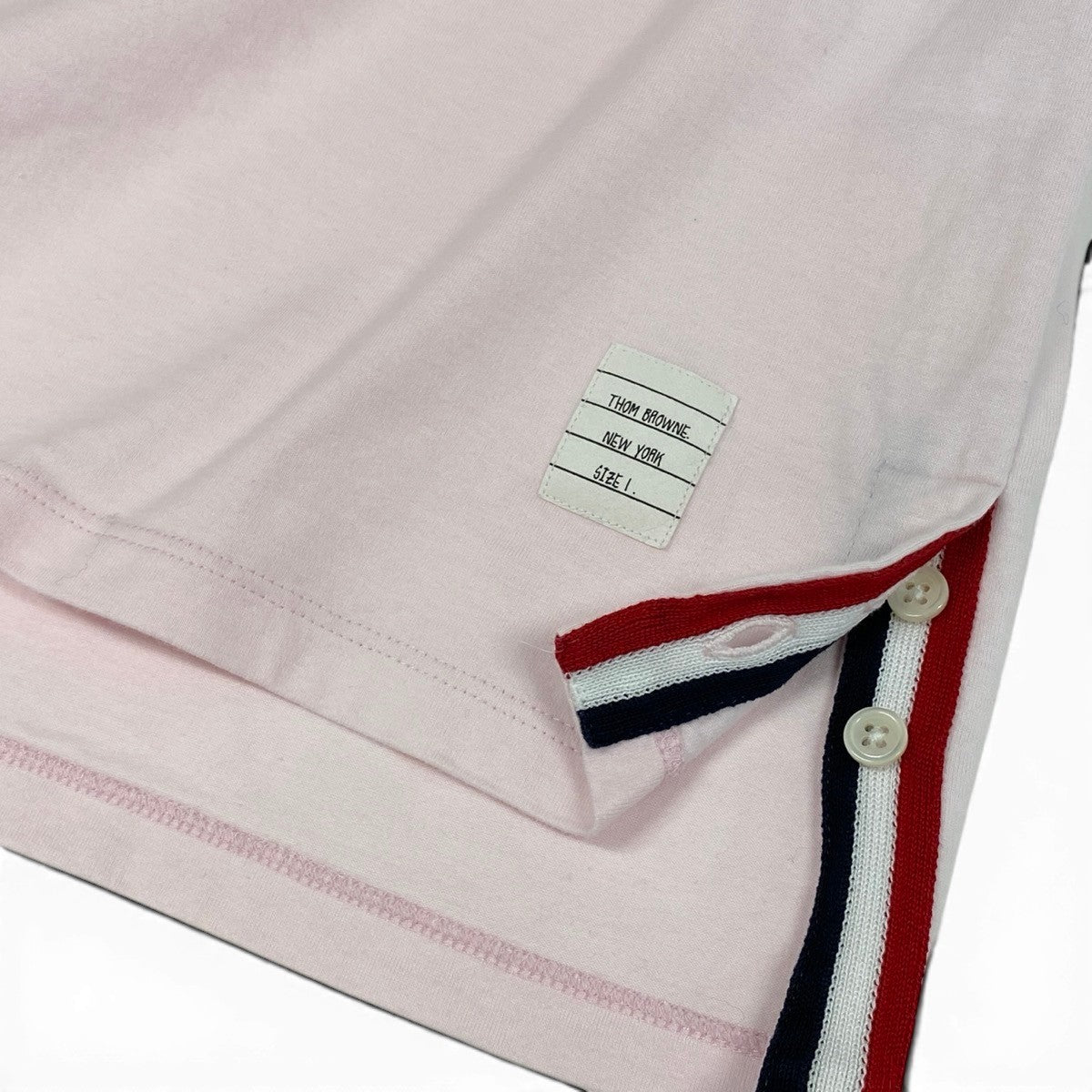 Mg16 THOM BROWNE. トムブラウン クルーネック ポケットTシャツ グログランテープ サイズ1 ピンク コットン100％ メンズ 紳士服u02t