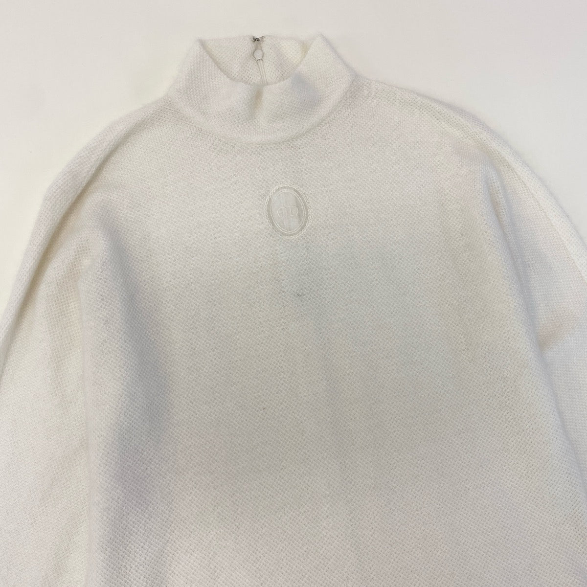 Ig8 Christian Dior クリスチャンディオール モックネック ニットセーター CDロゴ刺繡 アルパカ混 サイズM ホワイト レディースo07t