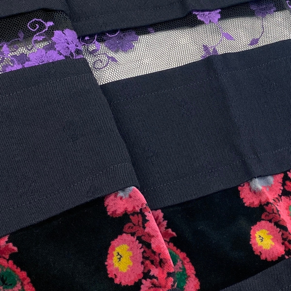 h28 《美品》 COMME des GARCONS コムデギャルソン フラワー刺繍 レース切り替え スラックスパンツ GC-P001 M ネイビー ウールu02t