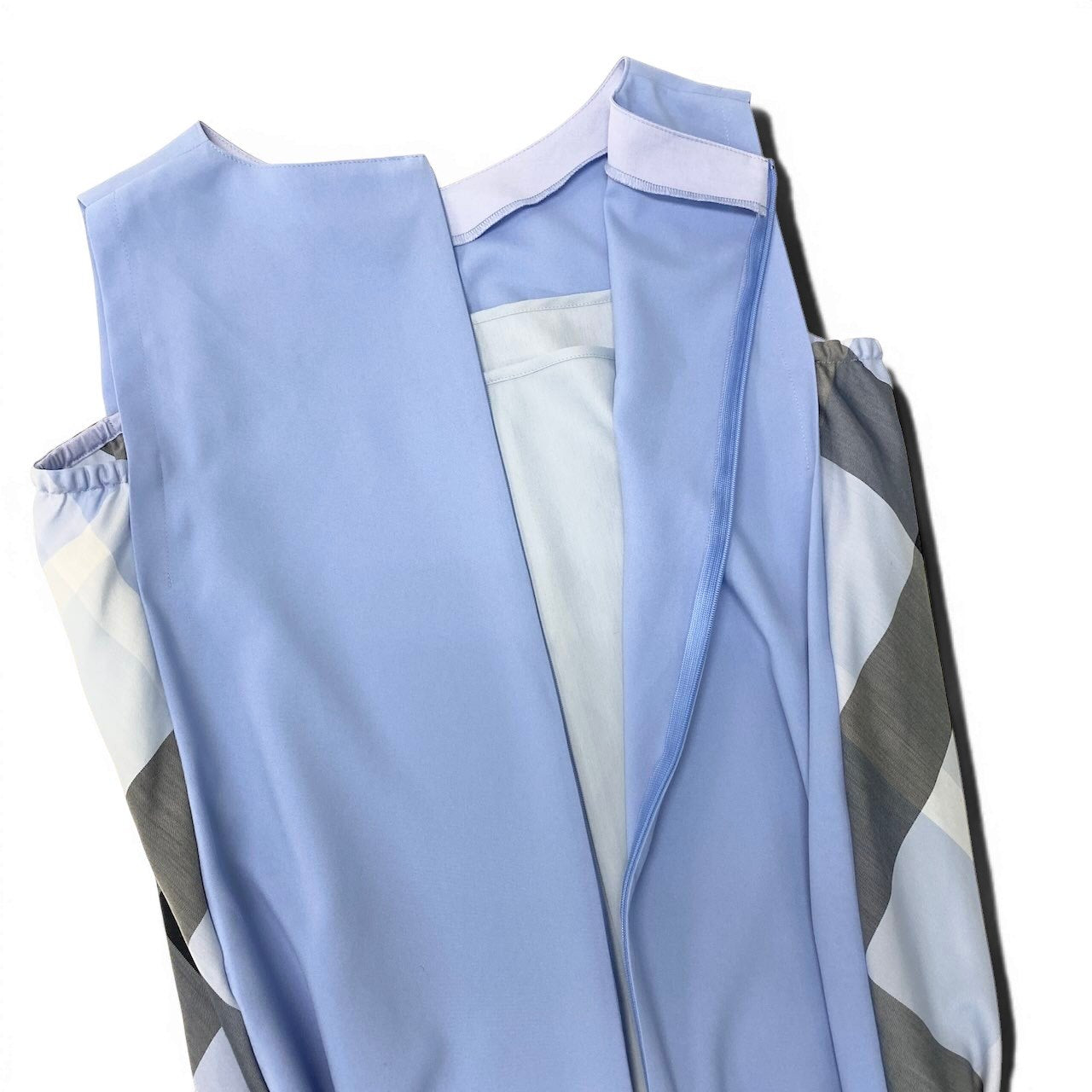 14f15 BLUE LABEL CRESTBRIDGE ブルーレーベル クレストブリッジ ノースリーブワンピース ドレス チェック柄 ベルト付き 36 ブルー ポリエステル レディースo07t