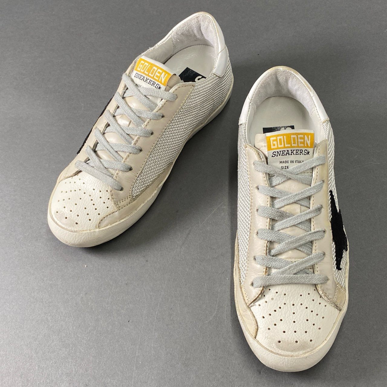 4e14《極美品》GOLDEN GOOSE DELUXE ゴールデングース ヴィンテージ加工 SUPERSTAR レザースニーカー ローカットスニーカー サイズ35 ライトグレー系 レディース 靴 シューズ