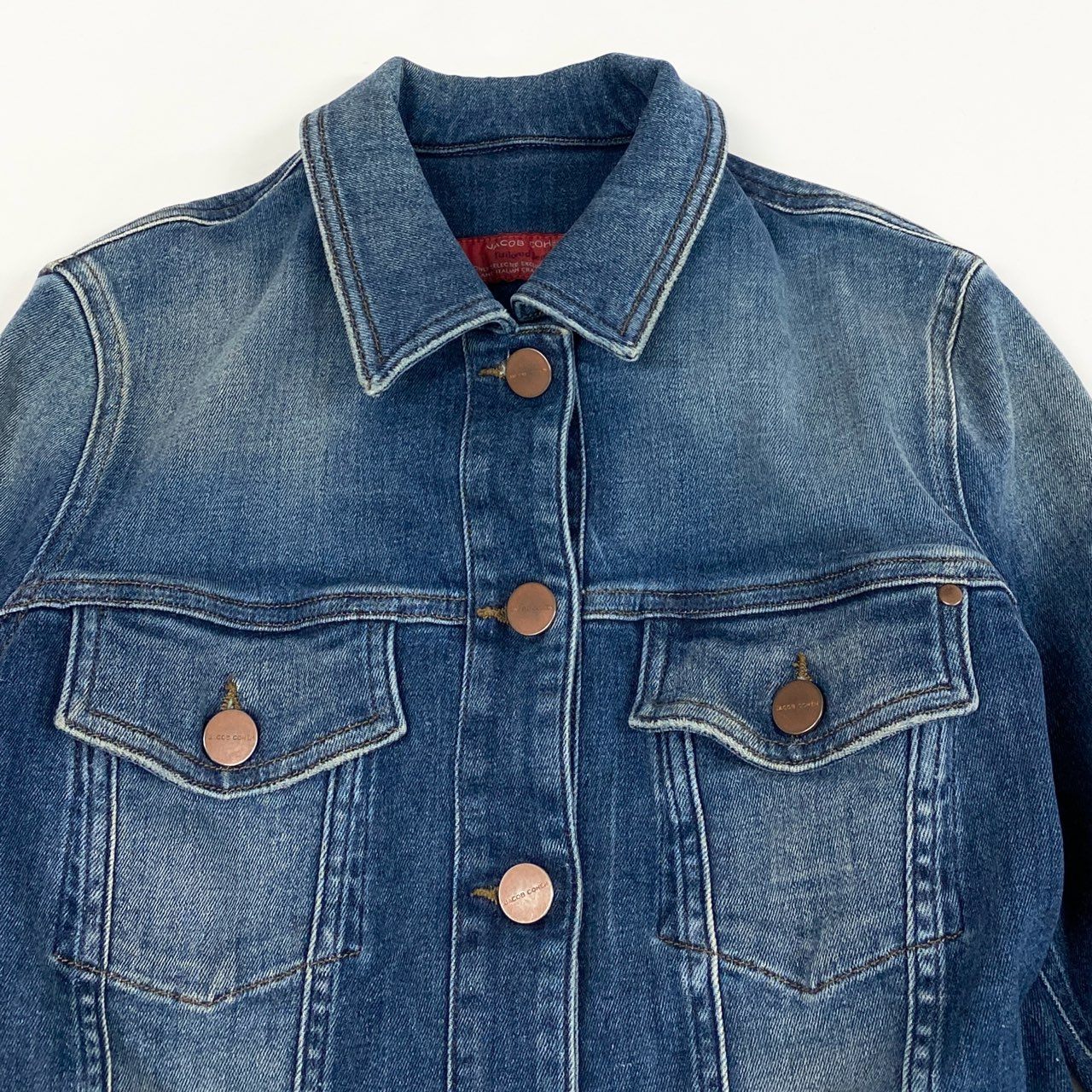 39L15 JACOB COHEN ヤコブコーエン ヴィンテージウォッシュ ストレッチデニムジャケット アウター Sサイズ相当 インディゴ レディースo07t