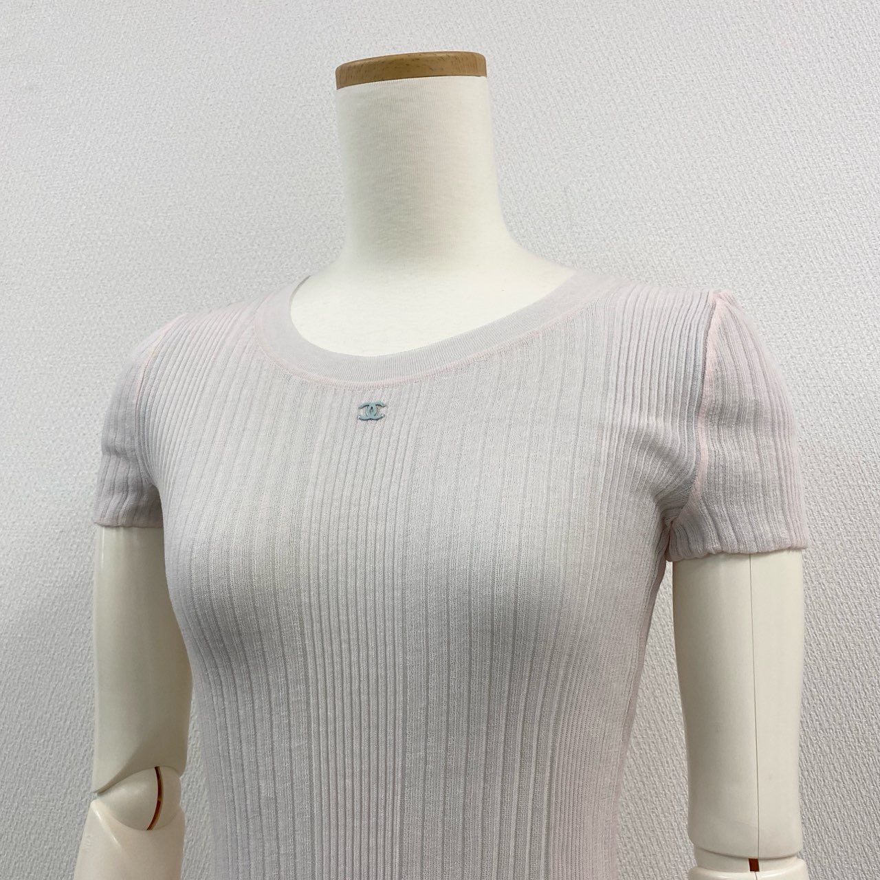64a15 【美品】CHANEL シャネル P38434 2010年 フロントココマーク リバーシブル タイトニット 半袖ニット サイズ34 レディース 春夏用 トップスta1