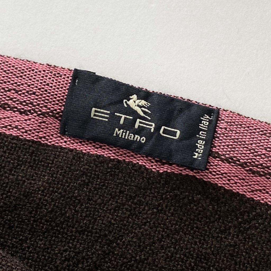 40h8-3 ETRO エトロ イタリア製 大判ストール マフラー フリンジ ストライプ柄 服飾 ブラウン ピンク