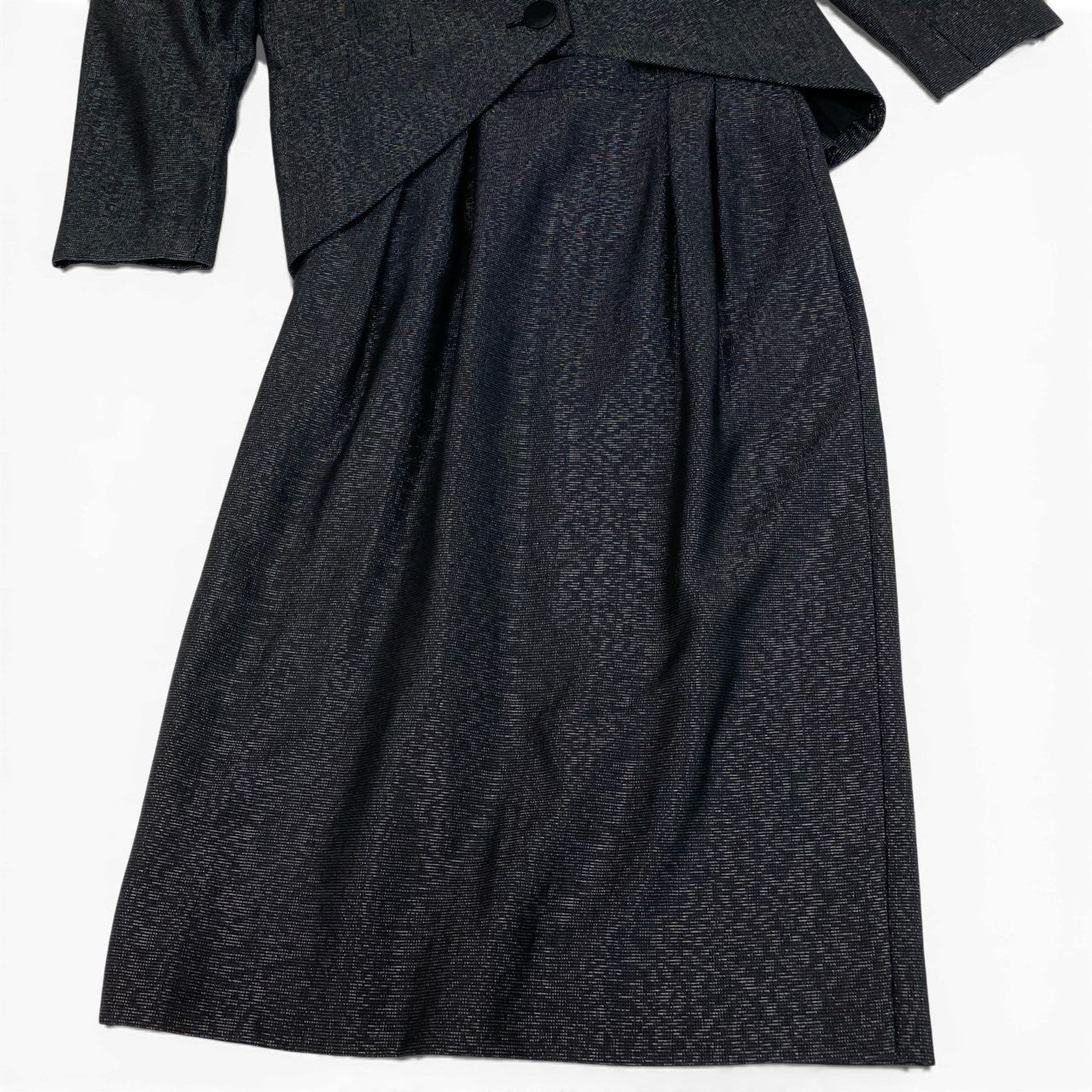 67b3 Vintage Christian Dior クリスチャンディオール セットアップ スカートスーツ 変形 ラメ素材 9 ブラック レディースu02t