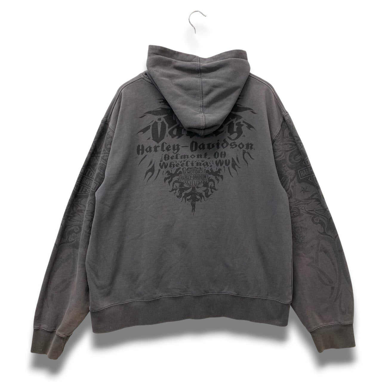 12b19 HARLEY DAVIDSON ハーレーダビッドソン 2010年 ロングスリーブプルオーバーフーディー パーカー  XLサイズ グレー メンズ 男性用u02t