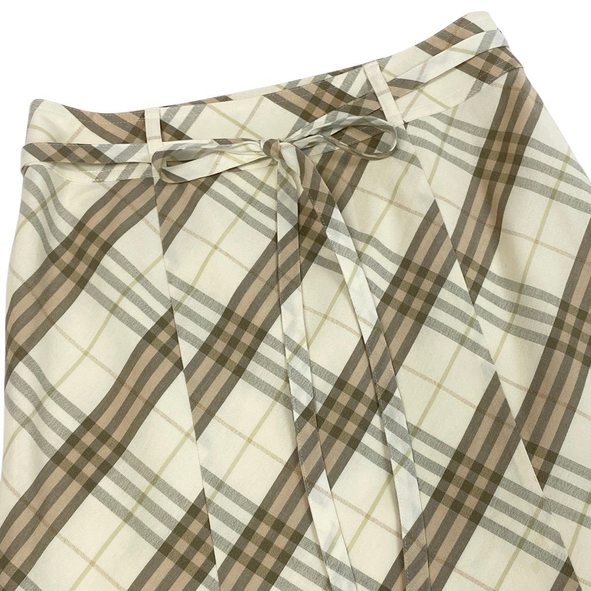 Ig19 BURBERRY LONDON バーバリーロンドン ノバチェック ウエストリボン 台形スカート サイズ36 アイボリー ベージュ系 レディースo07t